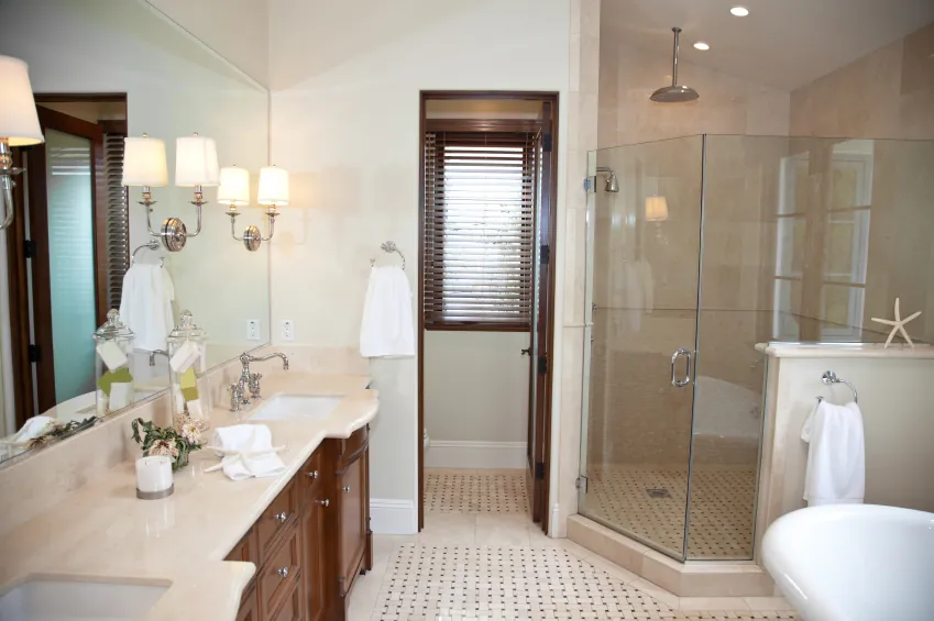 Bathroom with large glass shower enclosure